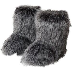 Womens Winter Snow Boots Knee High Faux Fur Lined Flat Heel Dark Gray Warm Shoes